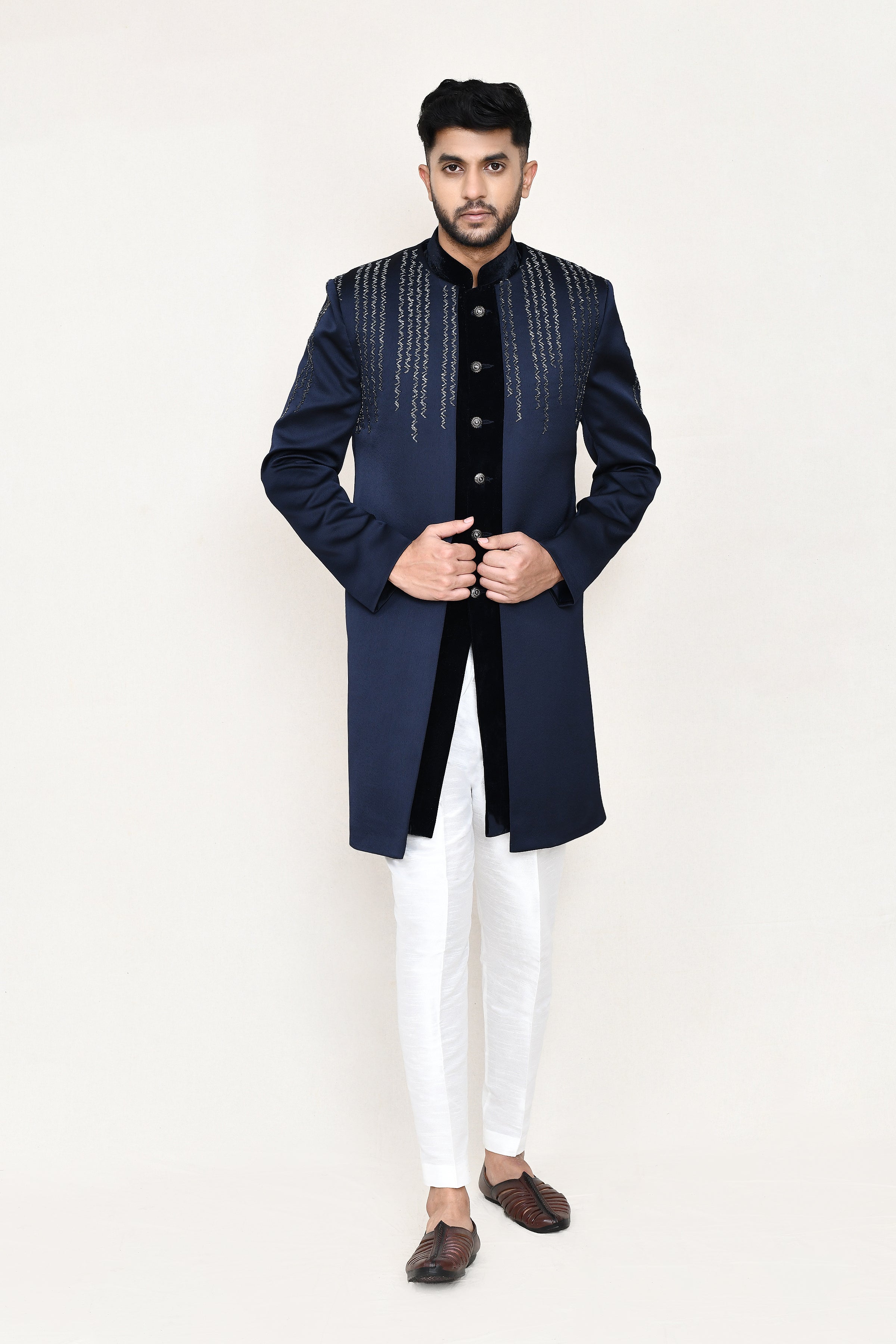open jacket, indowestern with straight fit pant