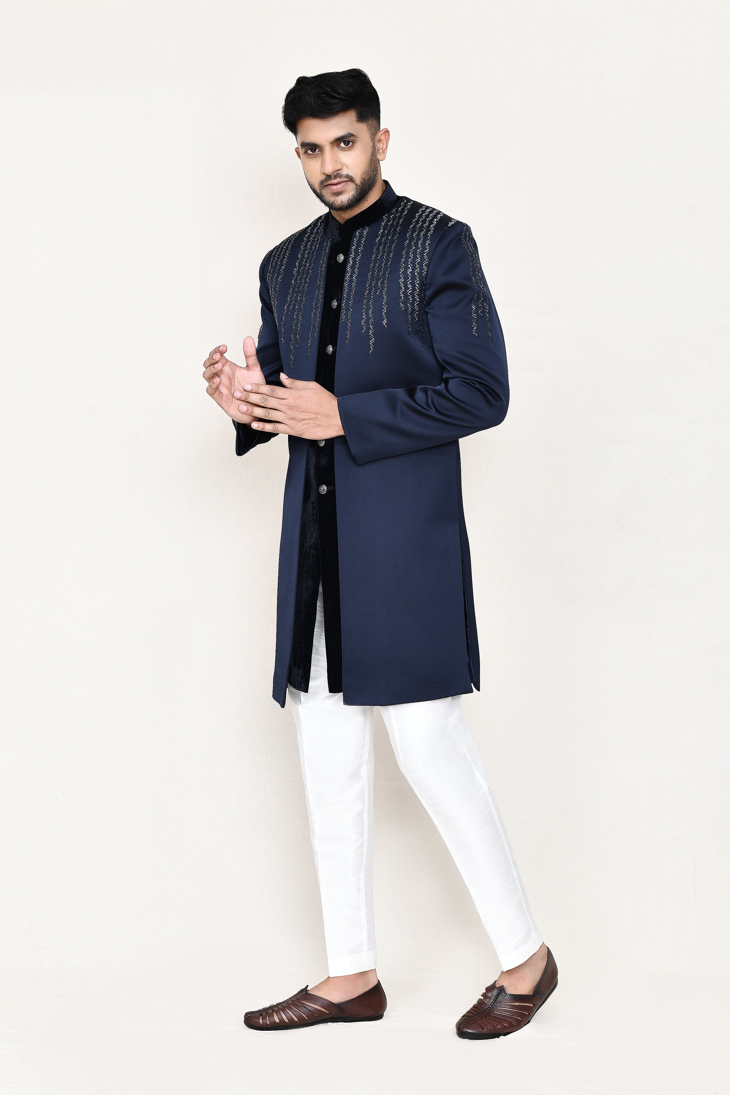 open jacket, indowestern with straight fit pant