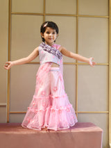 Lilac Choli and Pink Flower Net Sharara