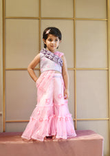 Lilac Choli and Pink Flower Net Sharara