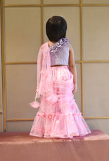 Lilac Choli and Pink Flower Net Sharara