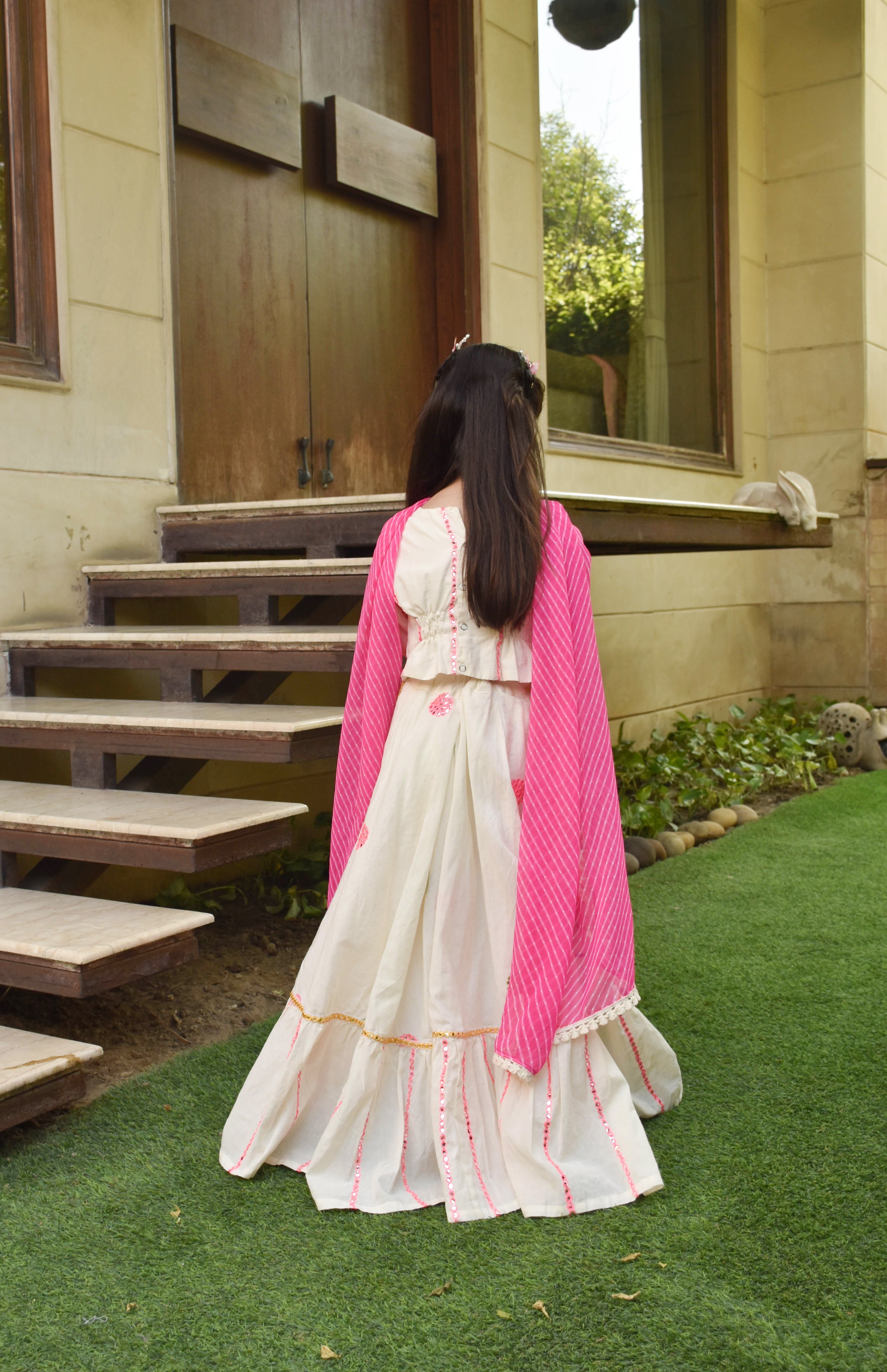 Off white Embroidered Crop Top & Skirt
