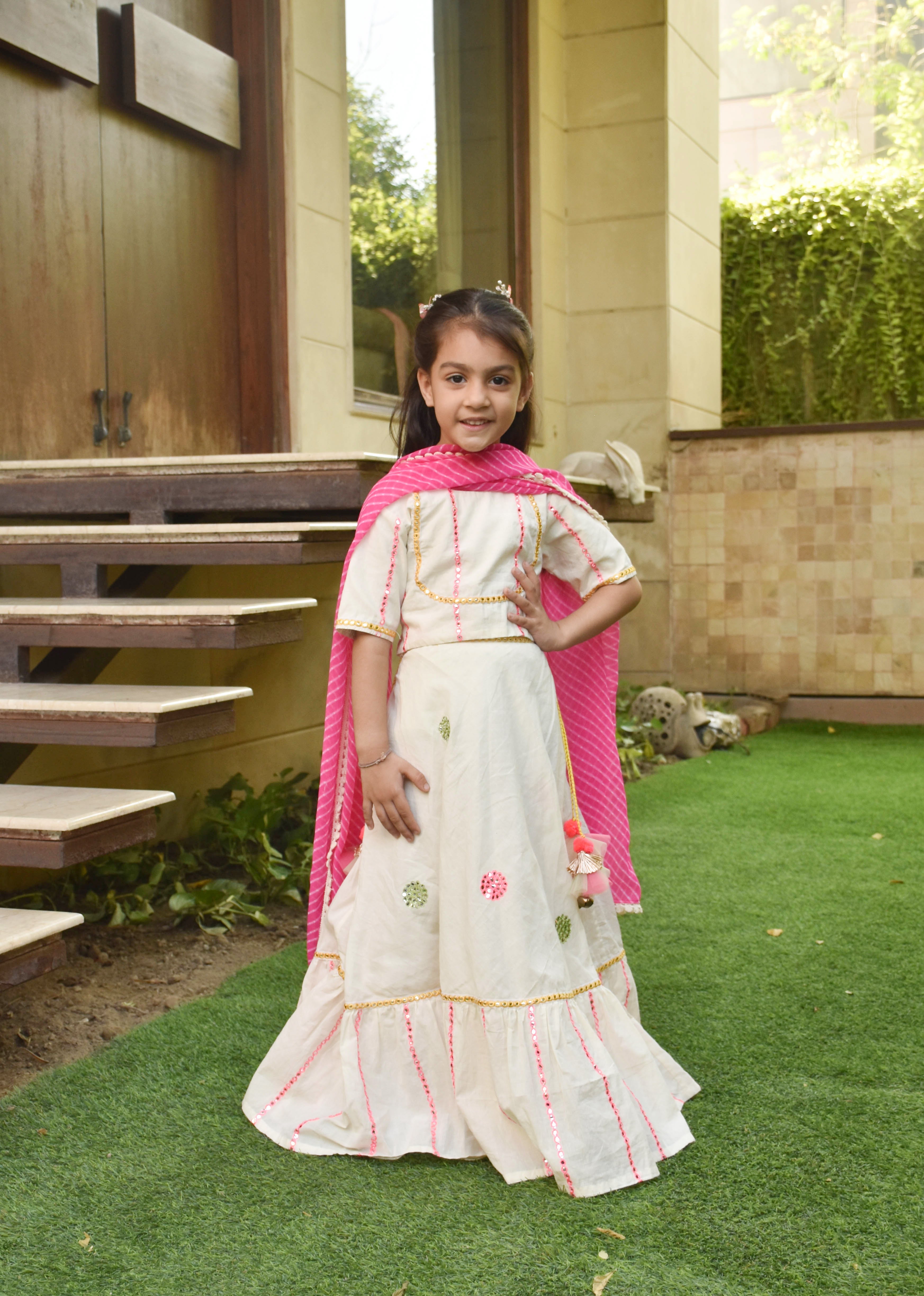 Off white Embroidered Crop Top & Skirt