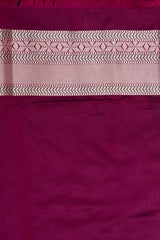 Hot Pink Kanjivaram silk Banarsi Handloom Saree - Plain