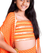Orange Crop Top Sharara Set with Cape