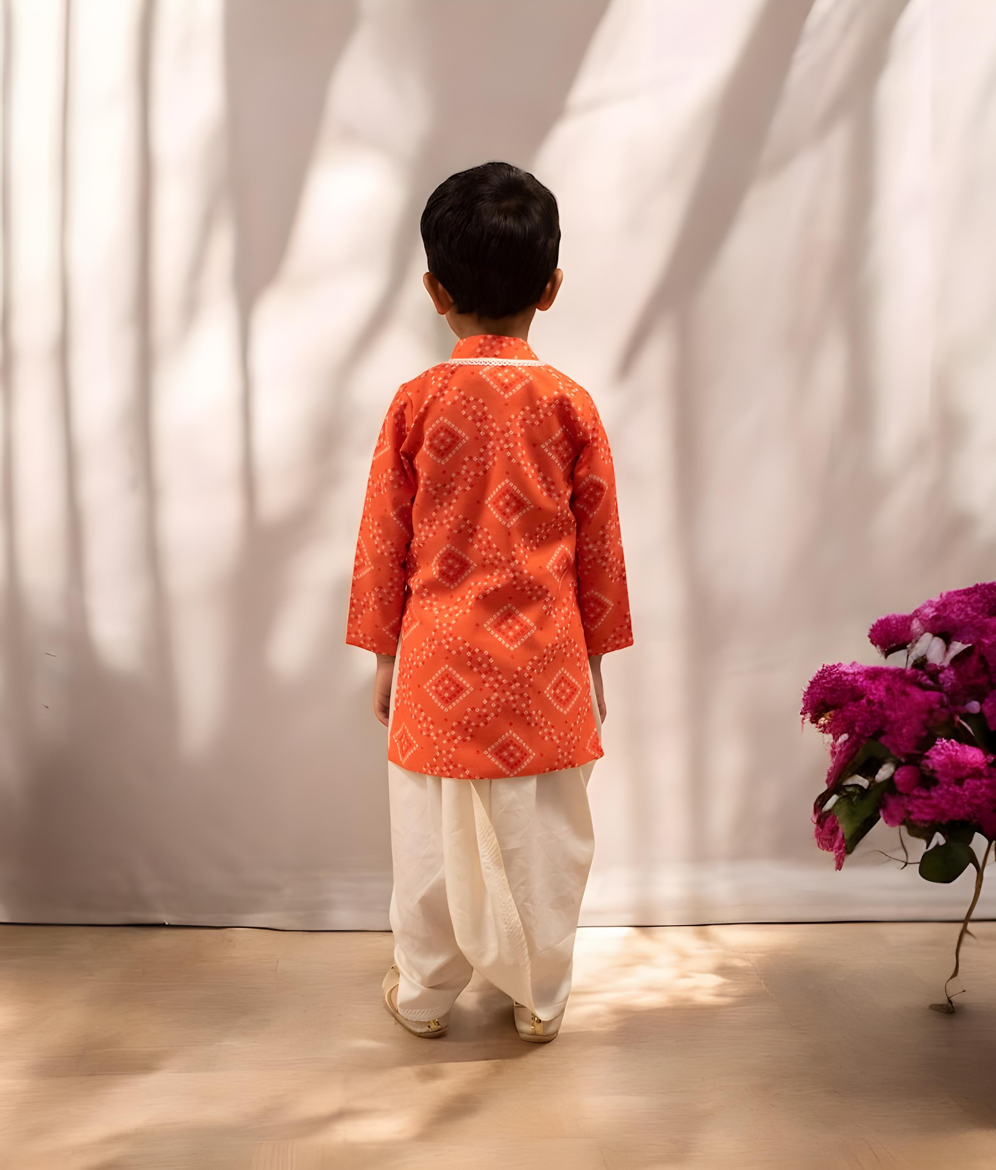 Orange Bhandhej Kurta with Dhoti