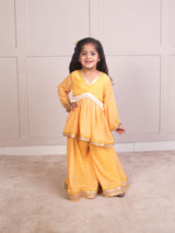 Yellow Bhandhej Peplum Kurti with Sharara