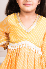 Yellow Bhandhej Peplum Kurti with Sharara