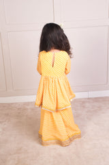 Yellow Bhandhej Peplum Kurti with Sharara