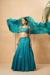 Turquoise mirror lehenga set