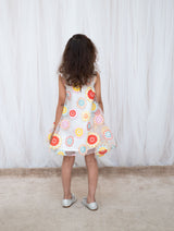 White Flower Printed Organza Dress