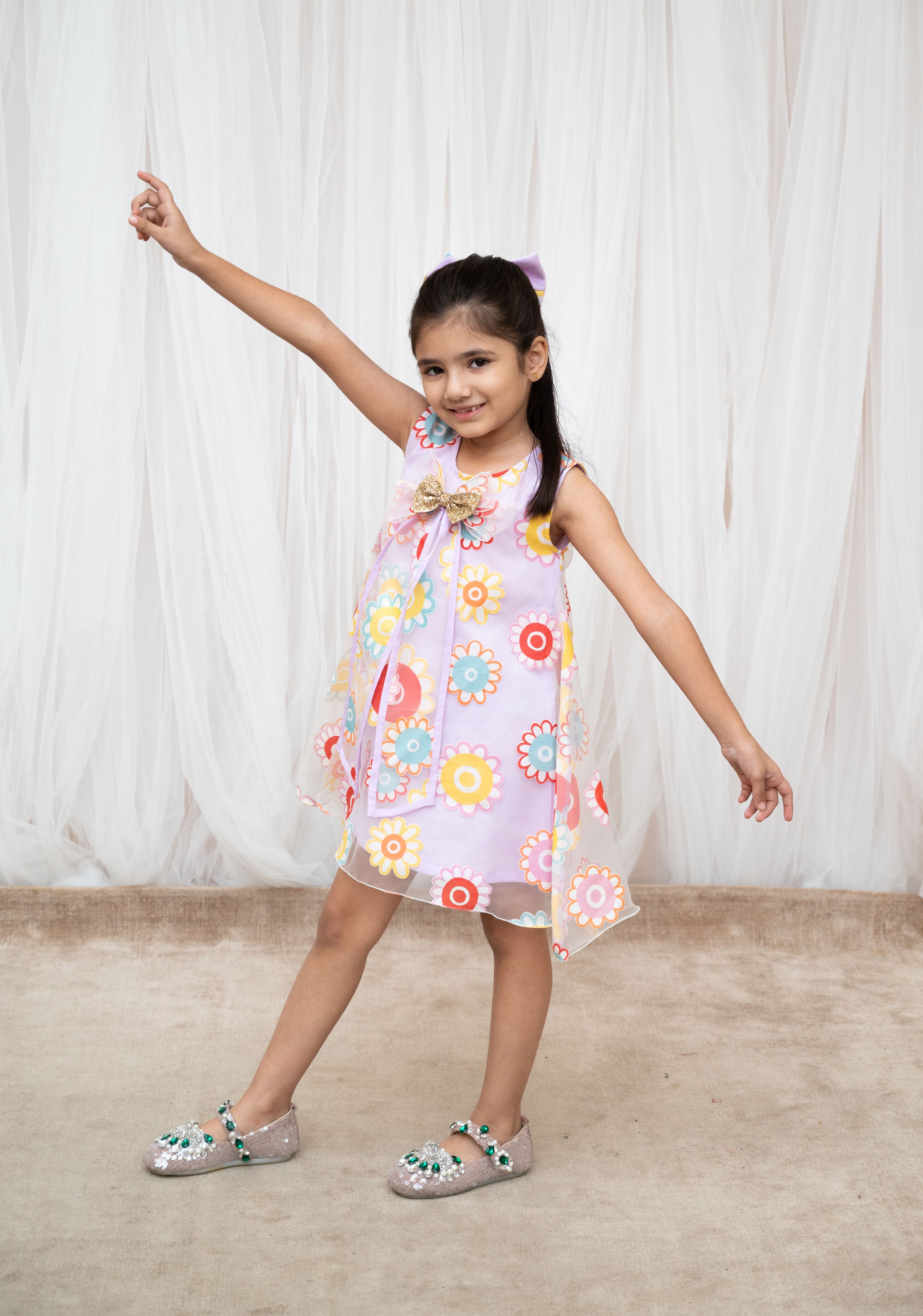 Lilac Flower Printed Organza Dress