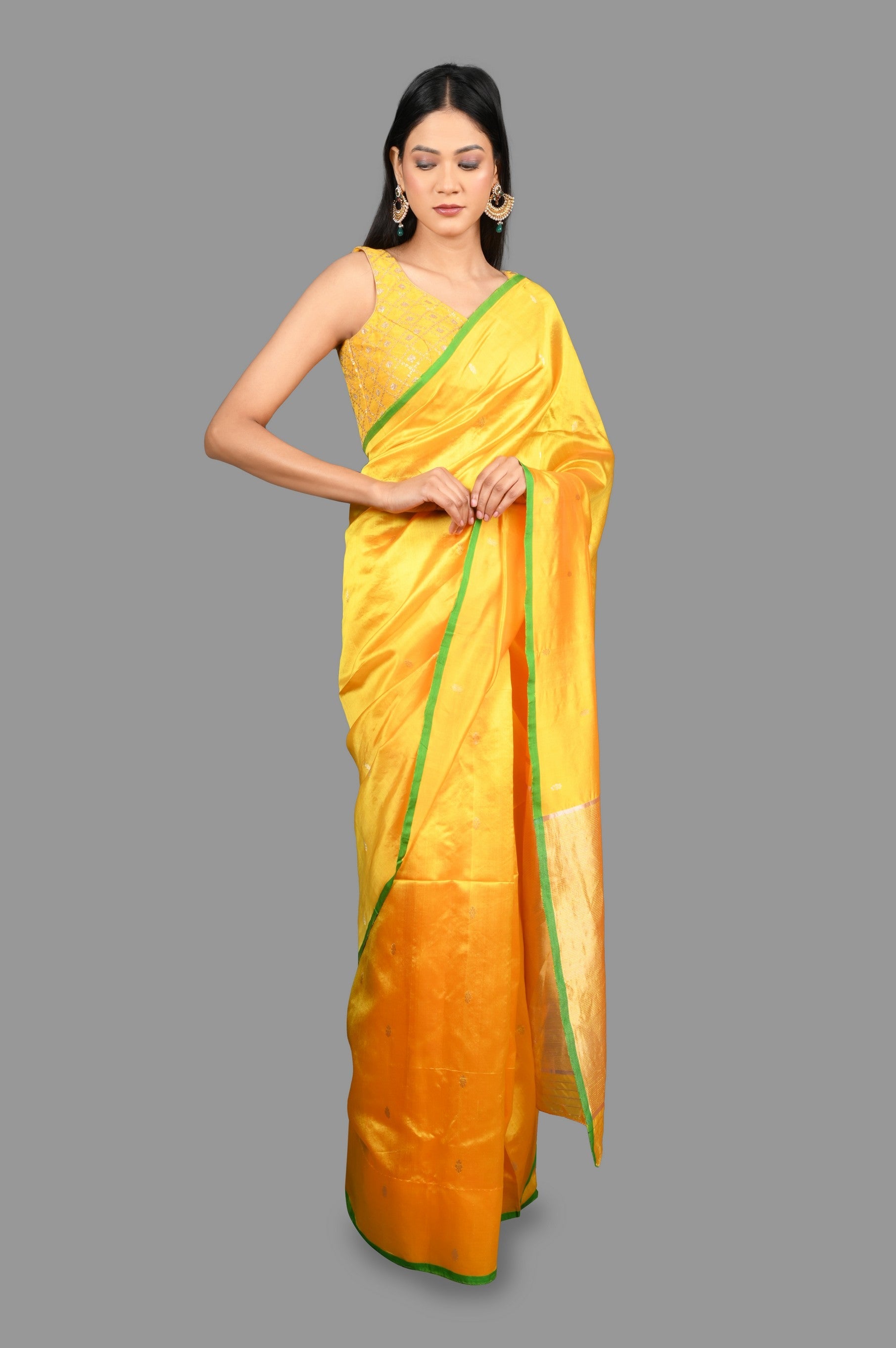 Yellow Pure Chanderi Silk Banarasi handloom saree