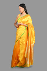 Yellow Pure Chanderi Silk Banarasi handloom saree