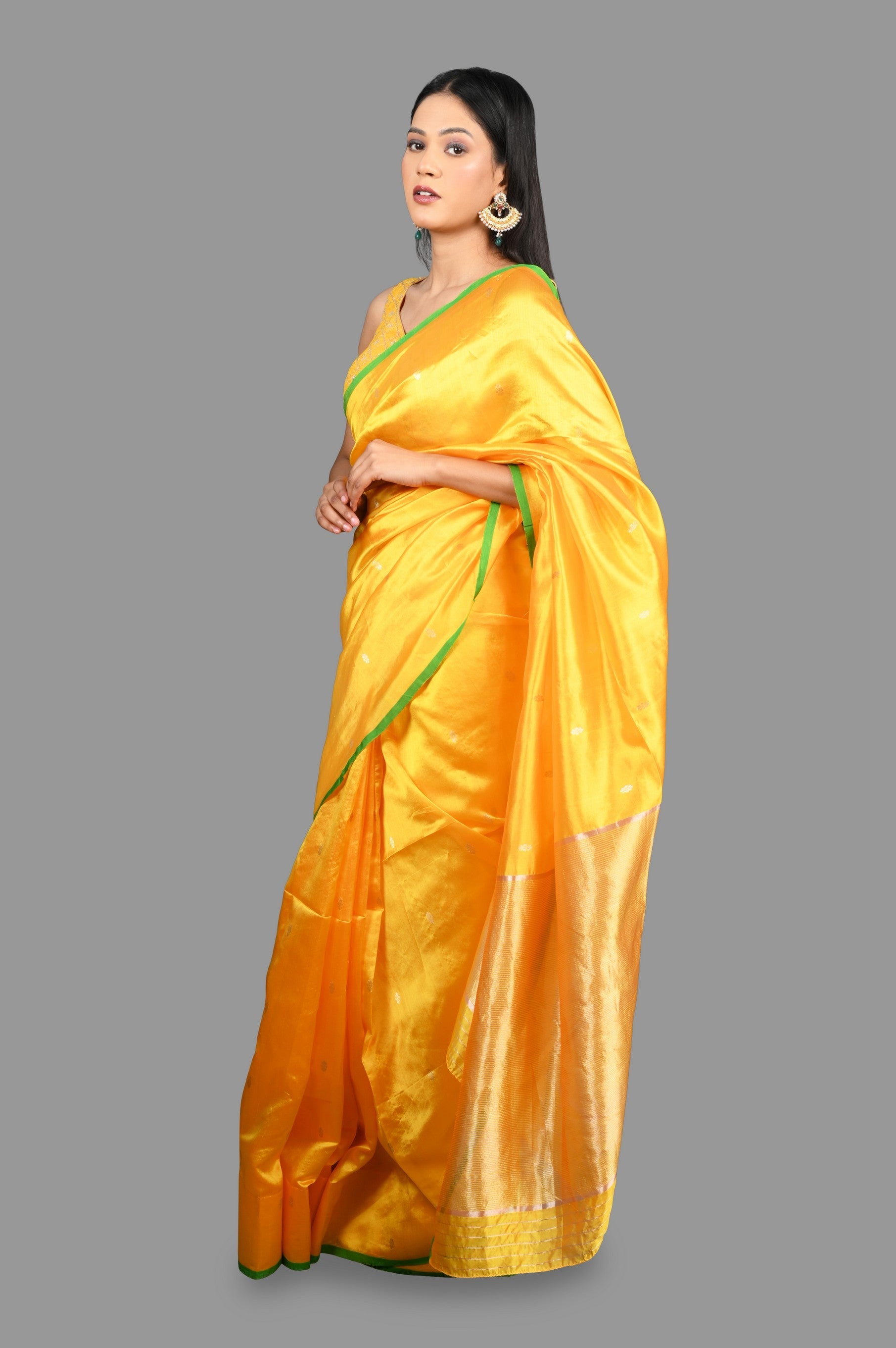Yellow Pure Chanderi Silk Banarasi handloom saree