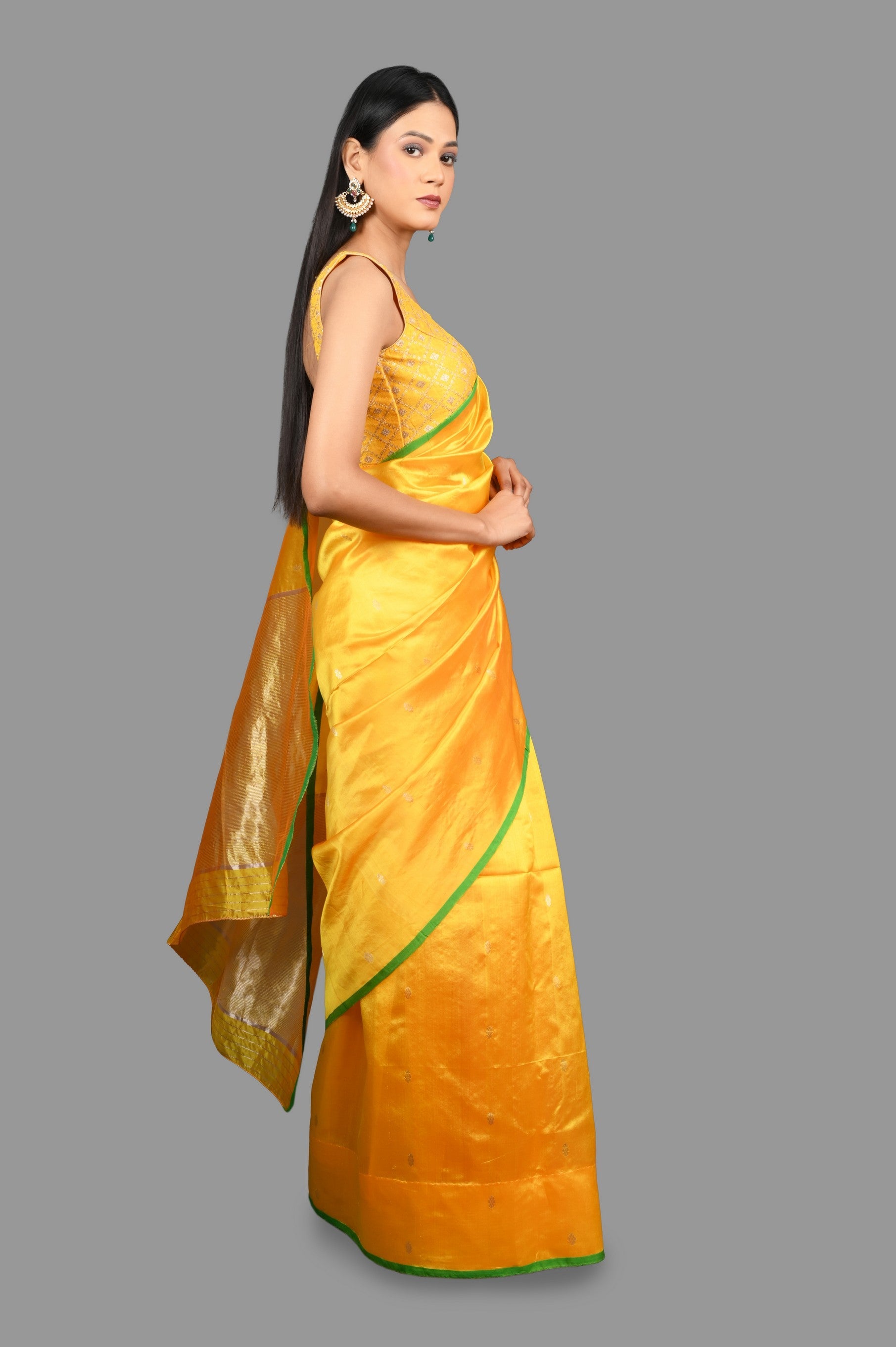 Yellow Pure Chanderi Silk Banarasi handloom saree