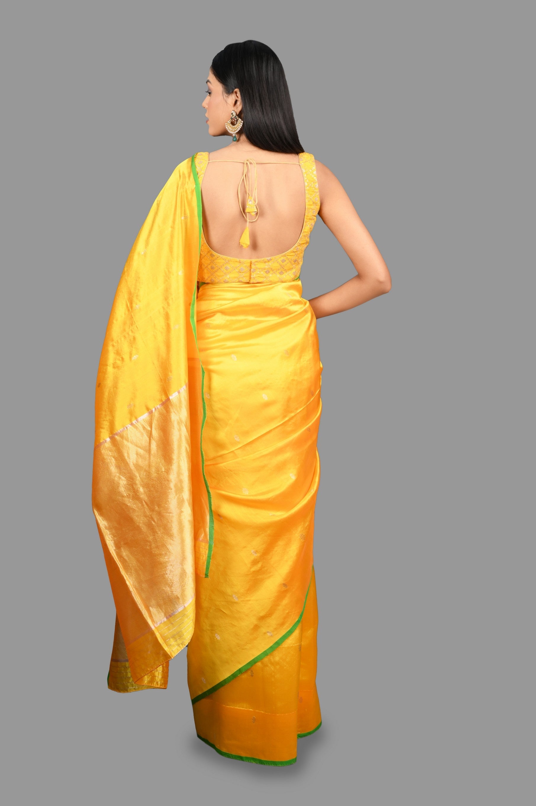Yellow Pure Chanderi Silk Banarasi handloom saree