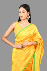 Yellow Pure Chanderi Silk Banarasi handloom saree