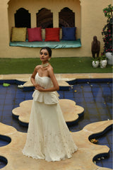 IVORY INDOWESTEN CORSET WITH LEHNGA