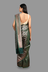 Bottle Green Pure Silk Banarasi Handloom Saree