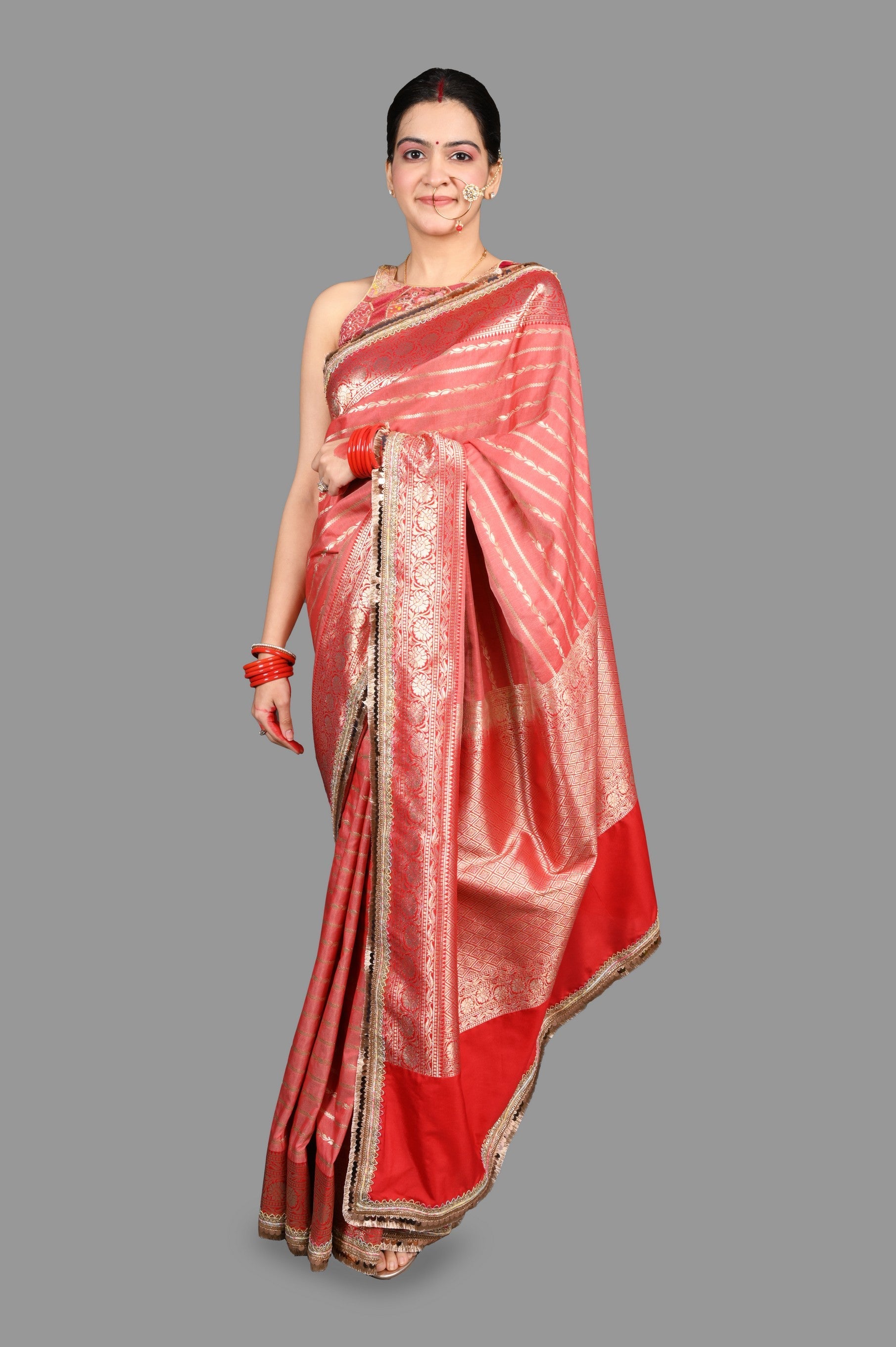 Blush red Pure Silk Banarasi Handloom Saree Lining