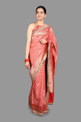 Blush red Pure Silk Banarasi Handloom Saree Lining