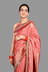 Blush red Pure Silk Banarasi Handloom Saree Lining