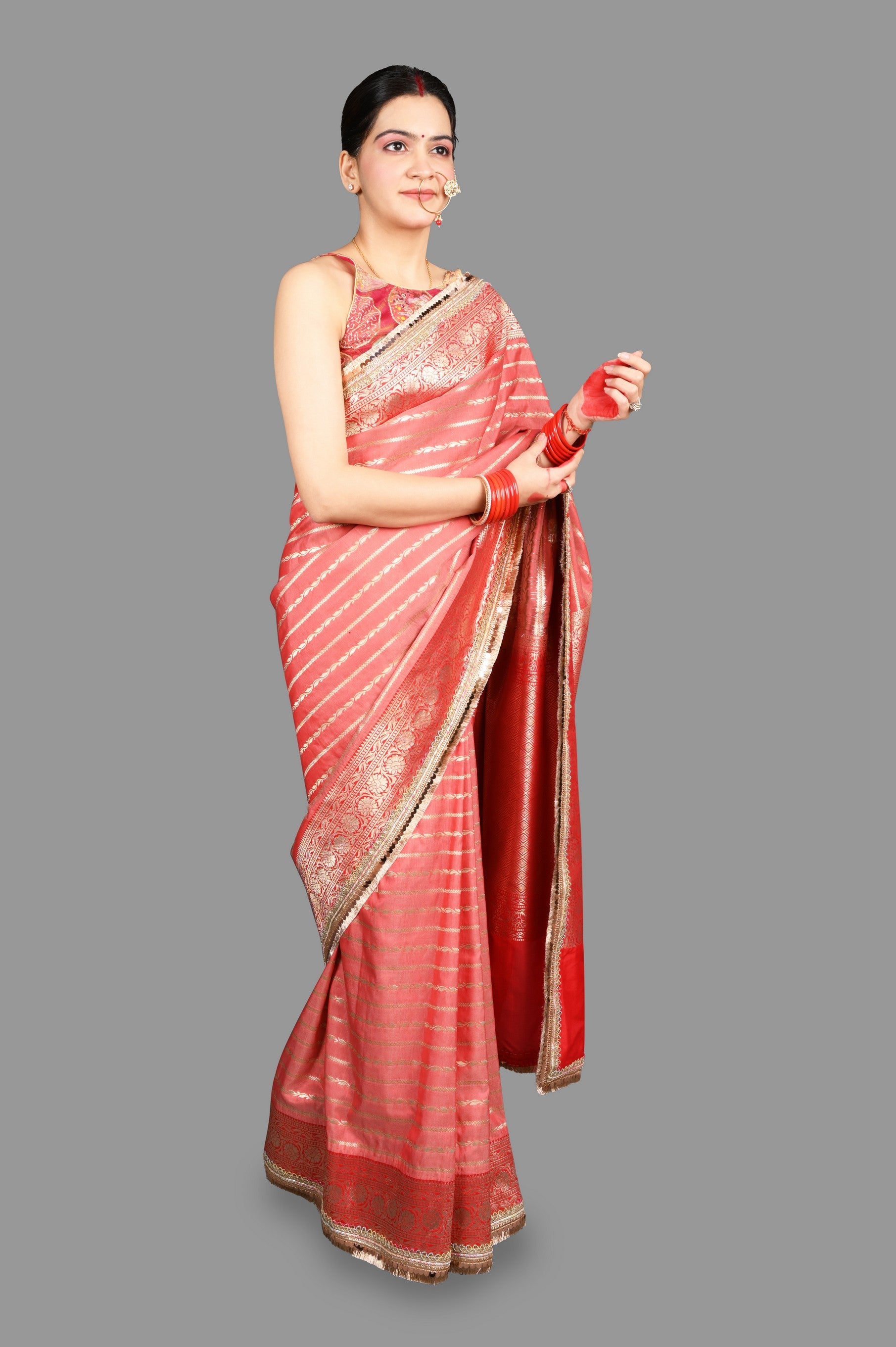 Blush red Pure Silk Banarasi Handloom Saree Lining