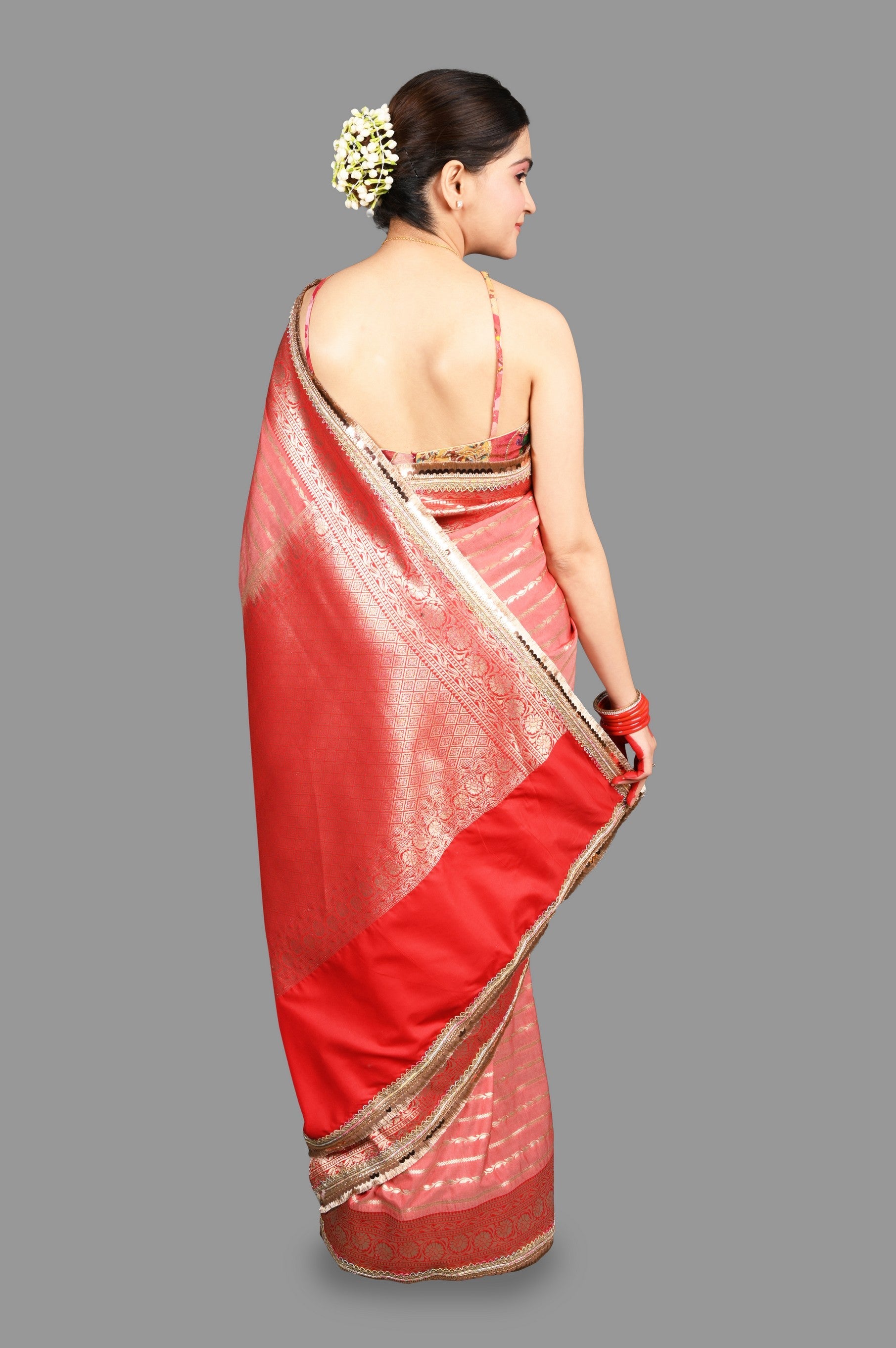 Blush red Pure Silk Banarasi Handloom Saree Lining