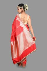 Red Stripe Pure Silk Banarasi Handloom Saree
