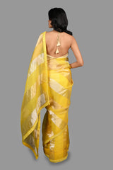 Lemon yellow Pure Organza Silk Stripe Zari Saree