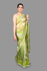 Pista Green Pure Organza Silk Stripe Zari Saree
