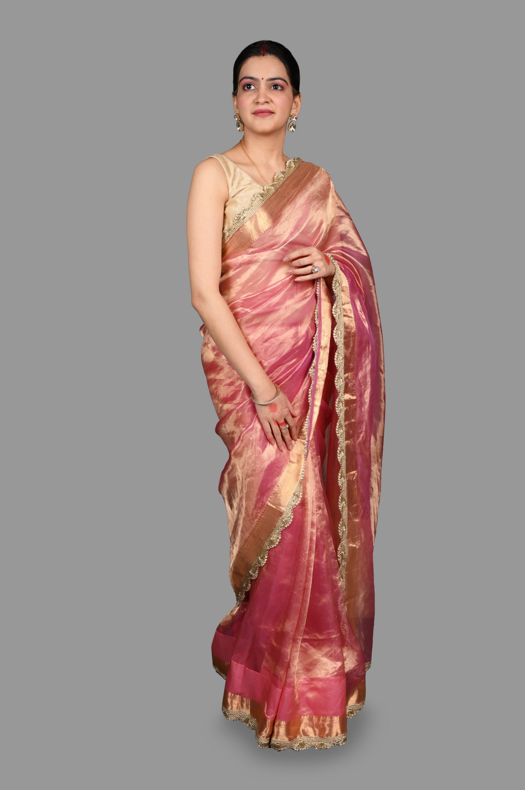 Baby Pink Pure Tissue Silk Banarasi Handloom Saree
