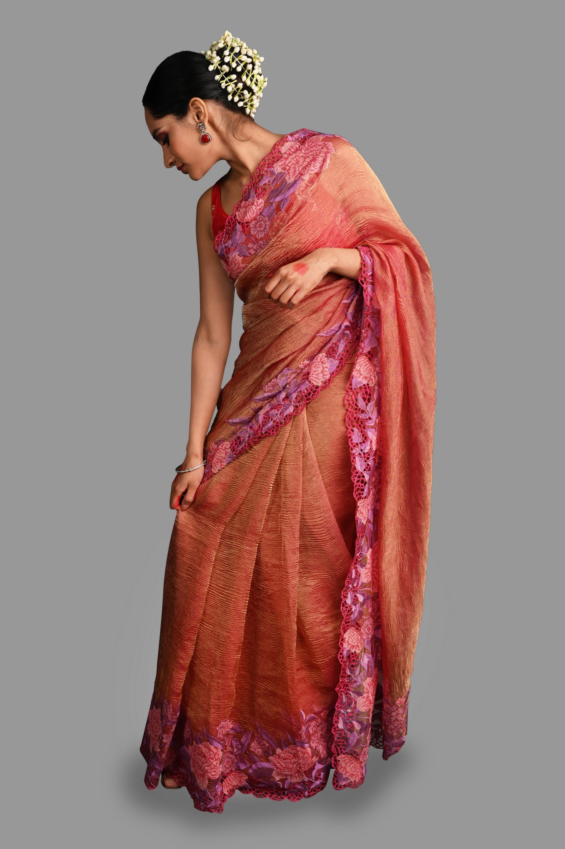 Red Pure Tissue Silk Floral Work Banarasi handloom Saree