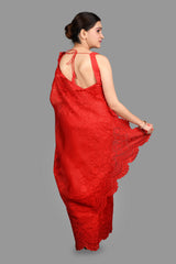 Red pure Organza Silk Saree with chikankari Hand Embroidery