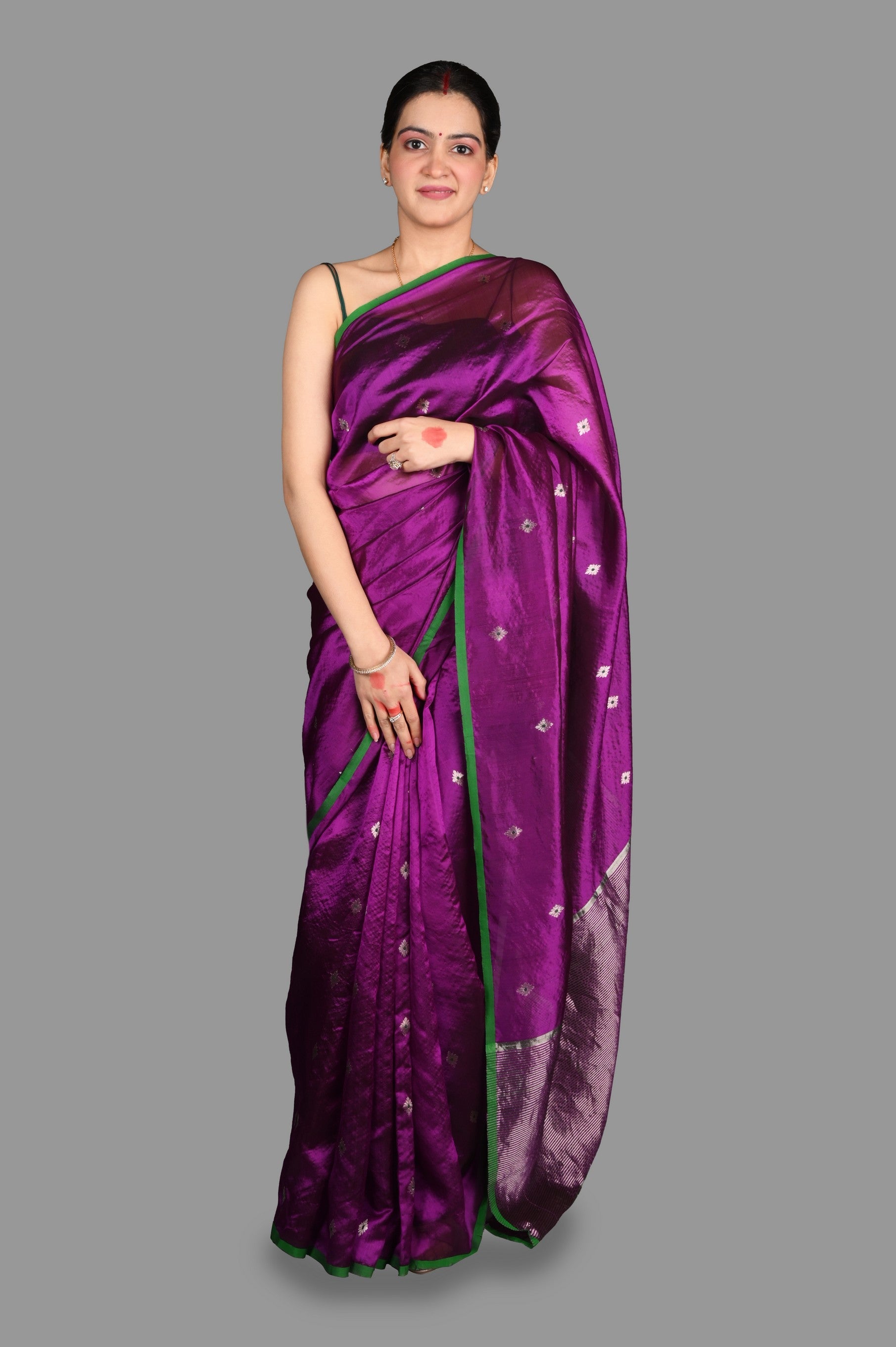 Purple Pure chanderi Silk Handloom Saree