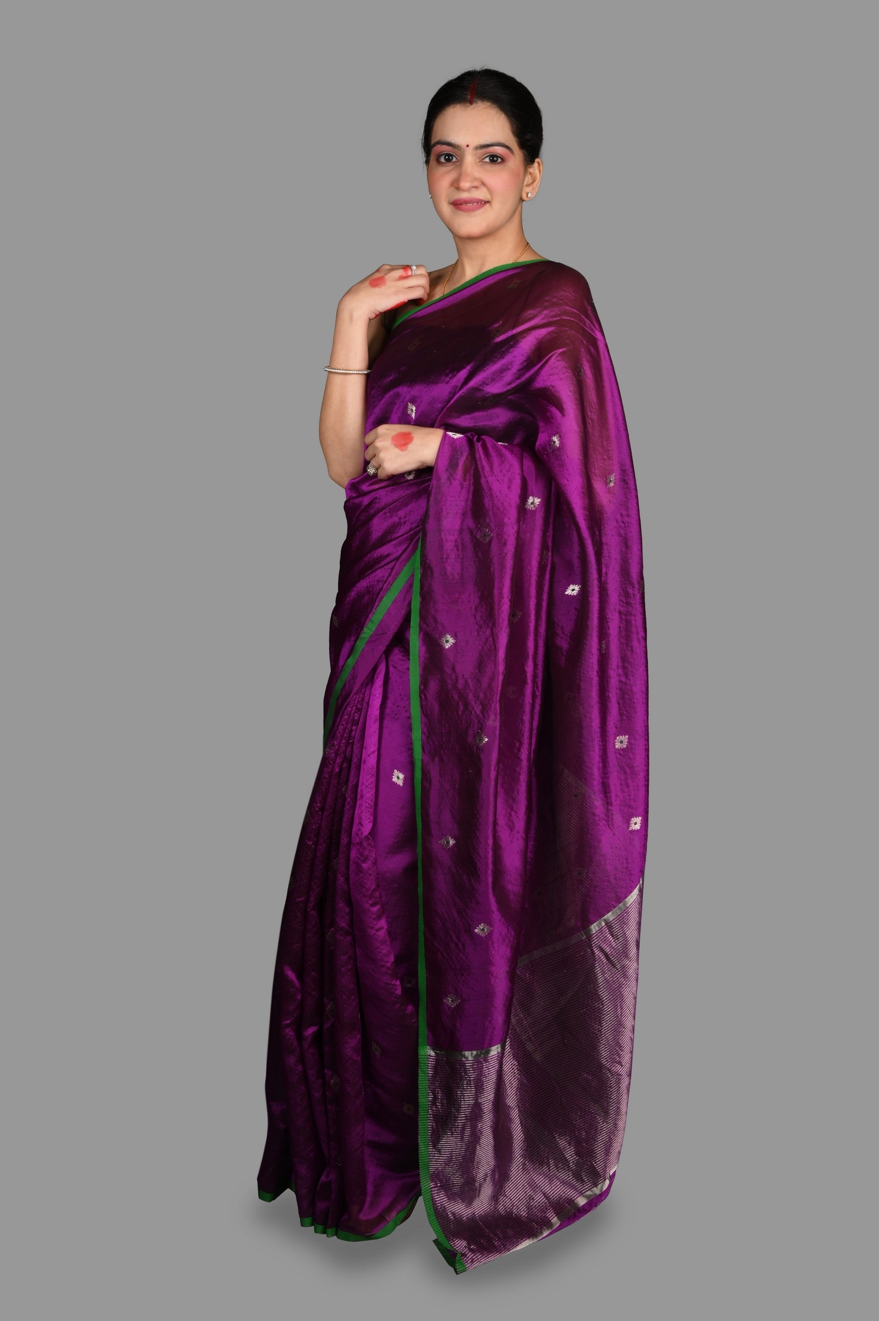 Purple Pure chanderi Silk Handloom Saree