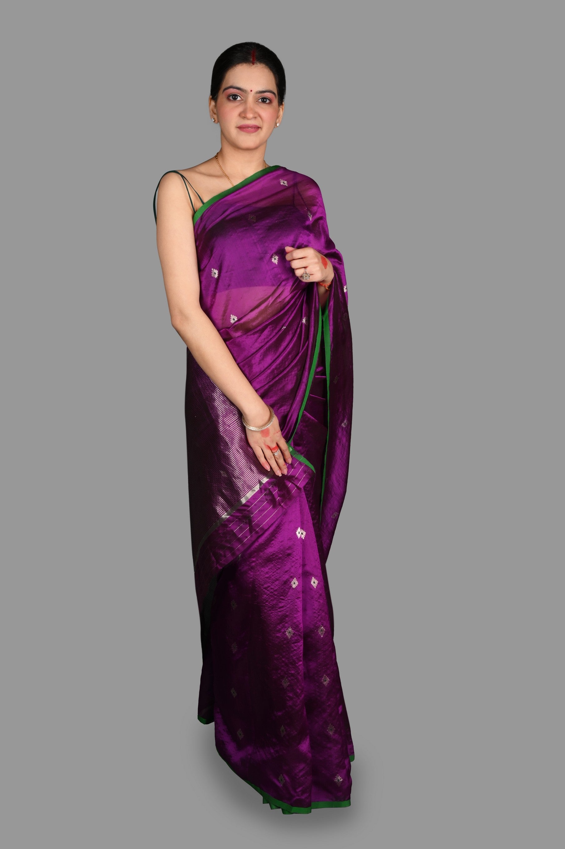 Purple Pure chanderi Silk Handloom Saree