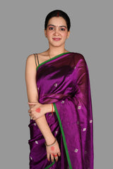 Purple Pure chanderi Silk Handloom Saree