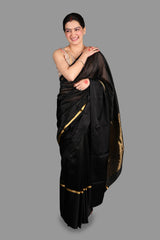 Black Pure Pattu Silk Chanderi Handloom saree