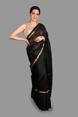 Black Pure Pattu Silk Chanderi Handloom saree
