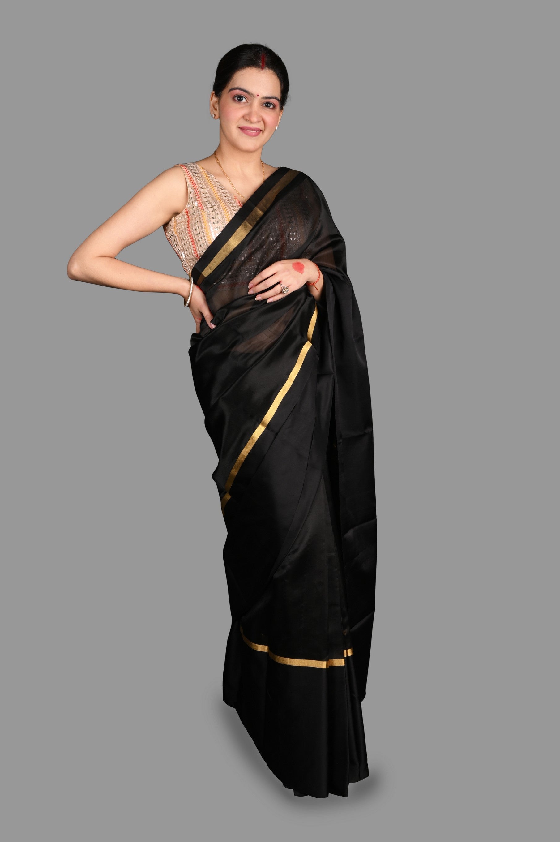 Black Pure Pattu Silk Chanderi Handloom saree