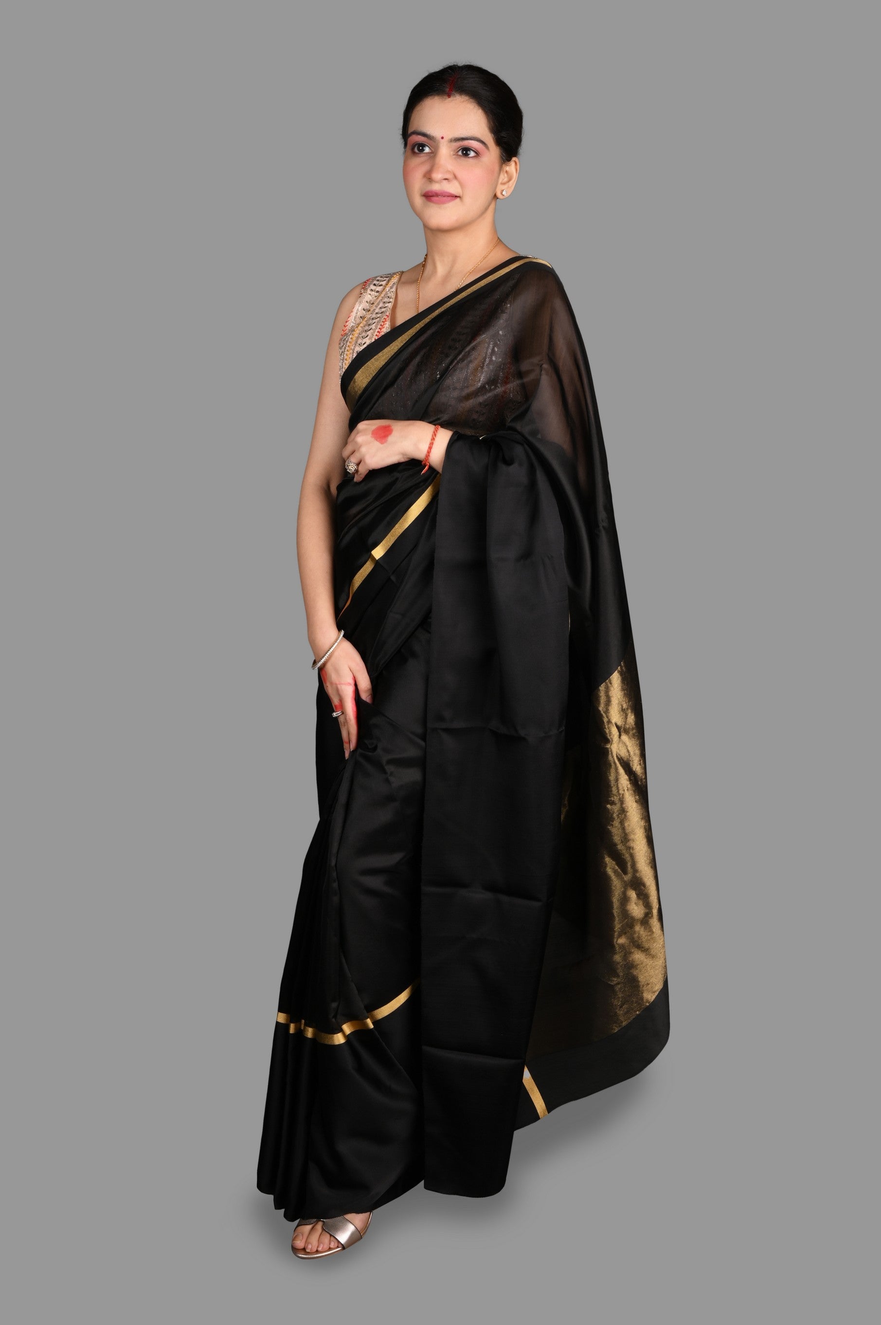 Black Pure Pattu Silk Chanderi Handloom saree