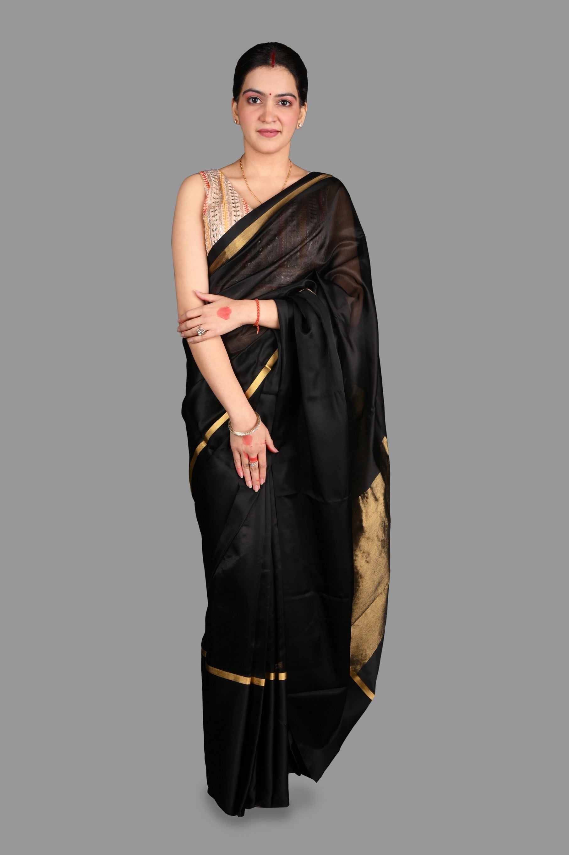 Black Pure Pattu Silk Chanderi Handloom saree
