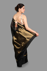 Black Pure Pattu Silk Chanderi Handloom saree