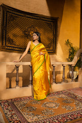 Yellow Pure Chanderi Silk Banarasi handloom saree
