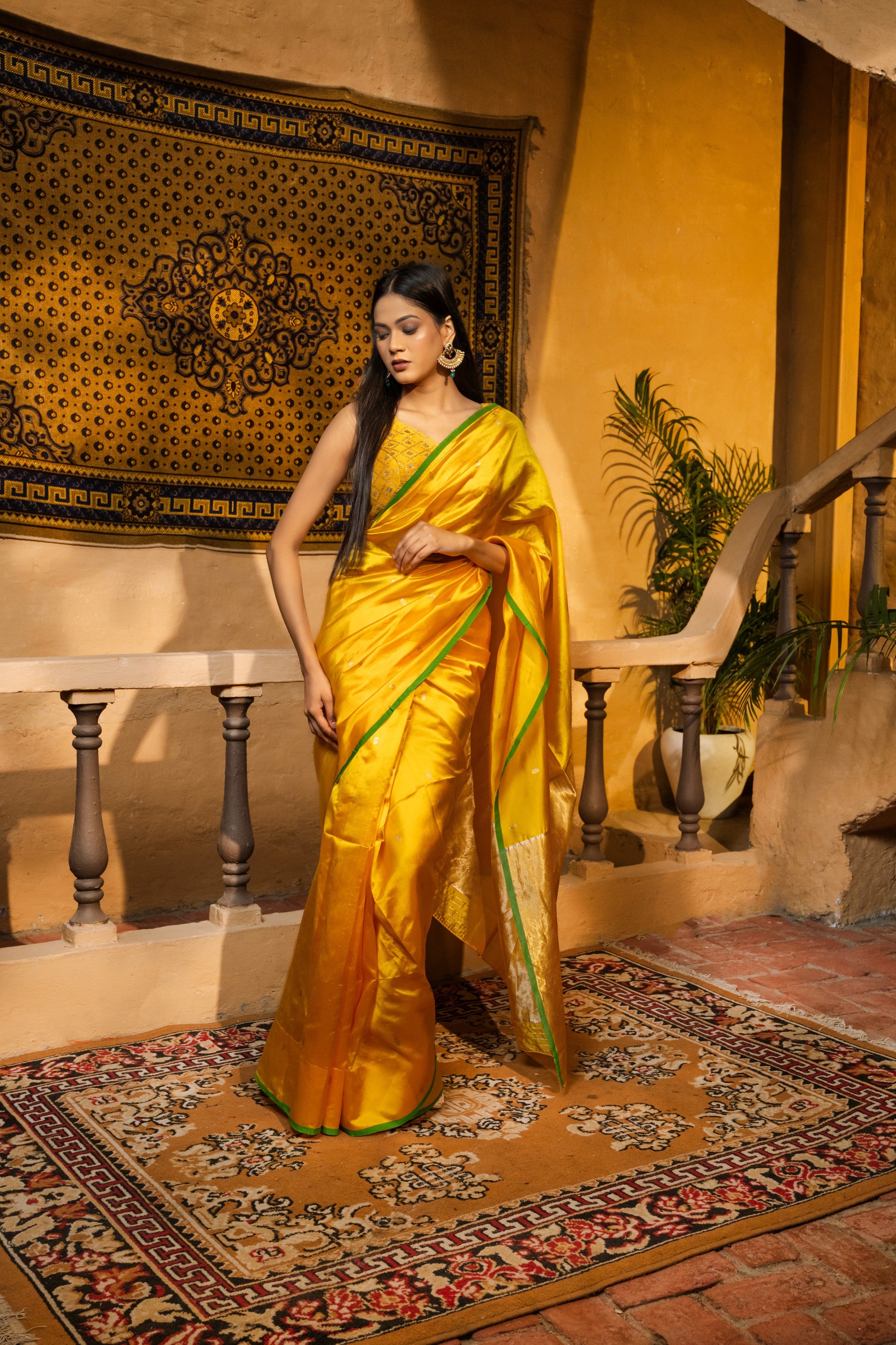 Yellow Pure Chanderi Silk Banarasi handloom saree
