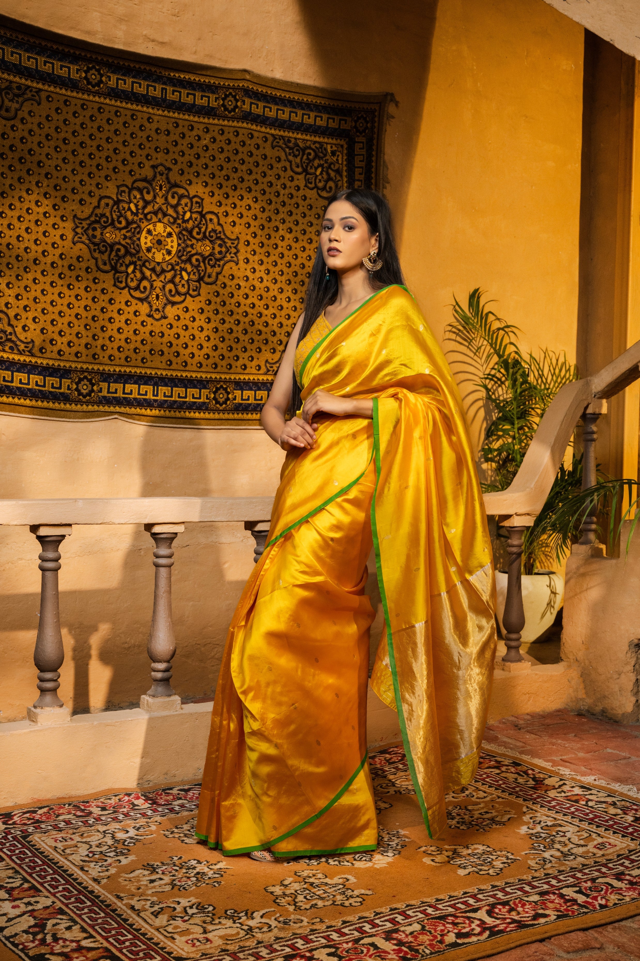 Yellow Pure Chanderi Silk Banarasi handloom saree
