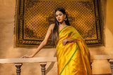 Yellow Pure Chanderi Silk Banarasi handloom saree