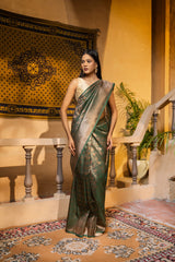 Bottle Green Pure Silk Banarasi Handloom Saree